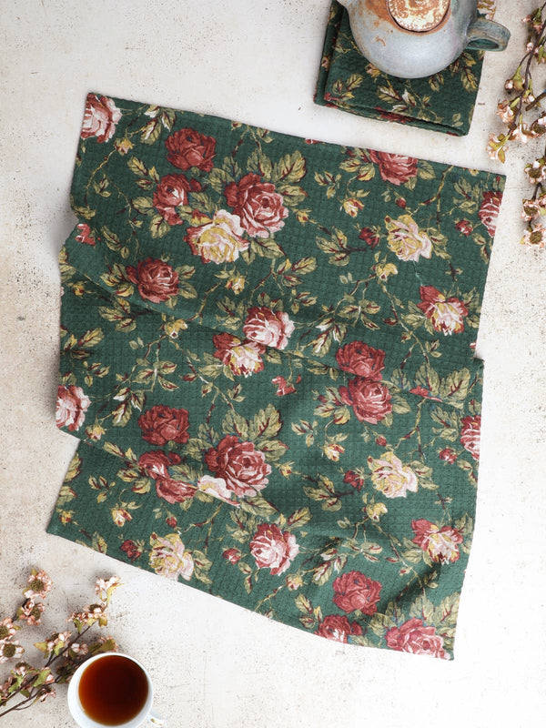 April Cornell - Winter Rose Tea Towel Set of 2 - Forest Green