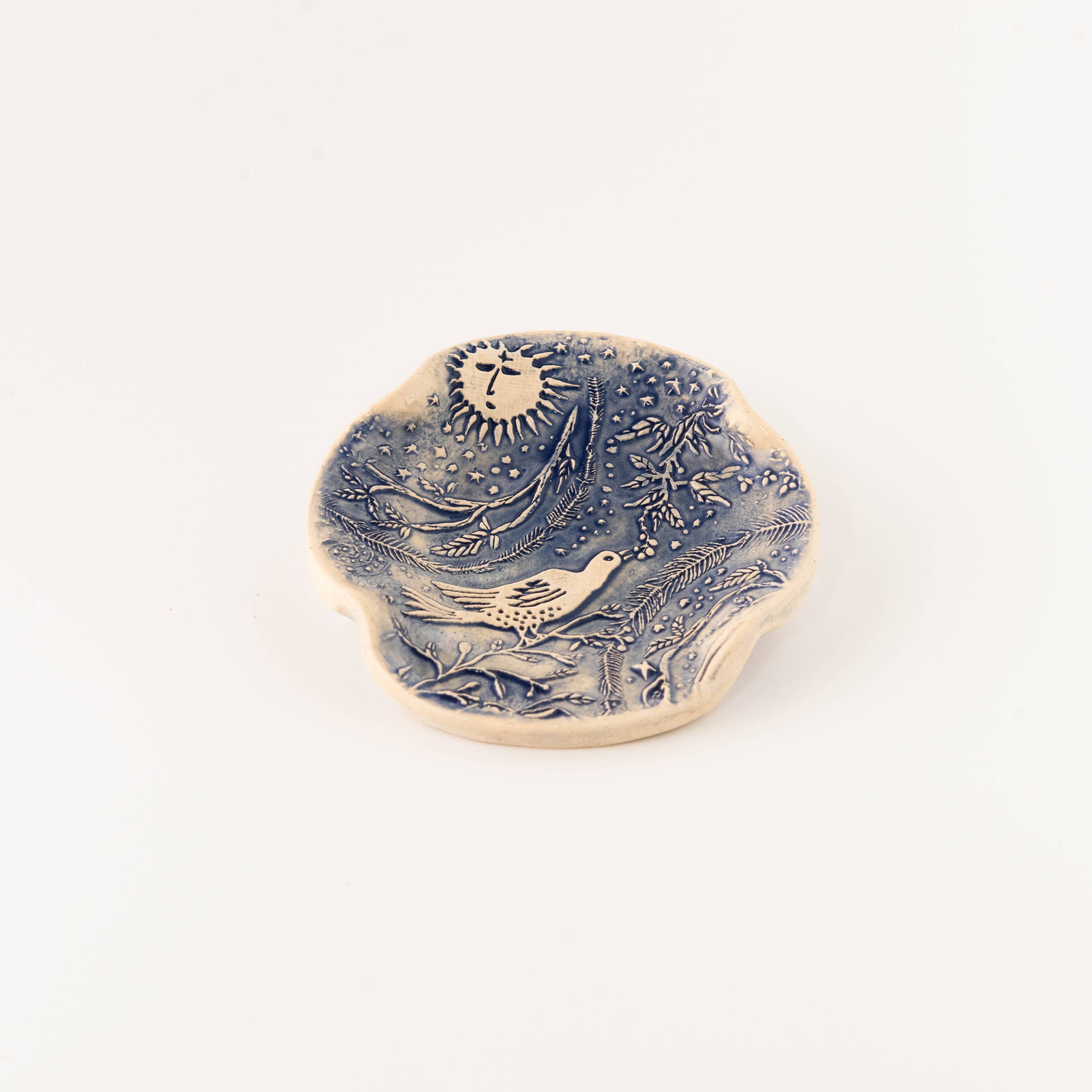 Earthen Relics - Blue Morning Bird Garden Spoon Rest