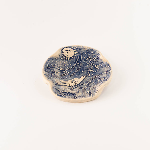 Earthen Relics - Blue Morning Bird Garden Spoon Rest