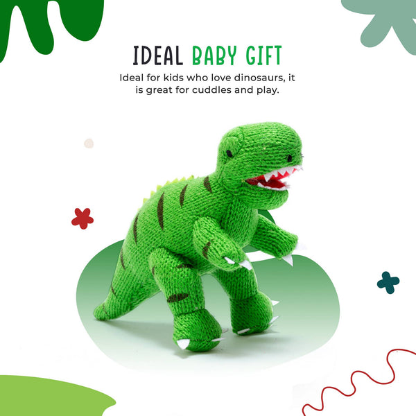 Best Years Ltd - Knitted T Rex Dinosaur Baby Rattle Green