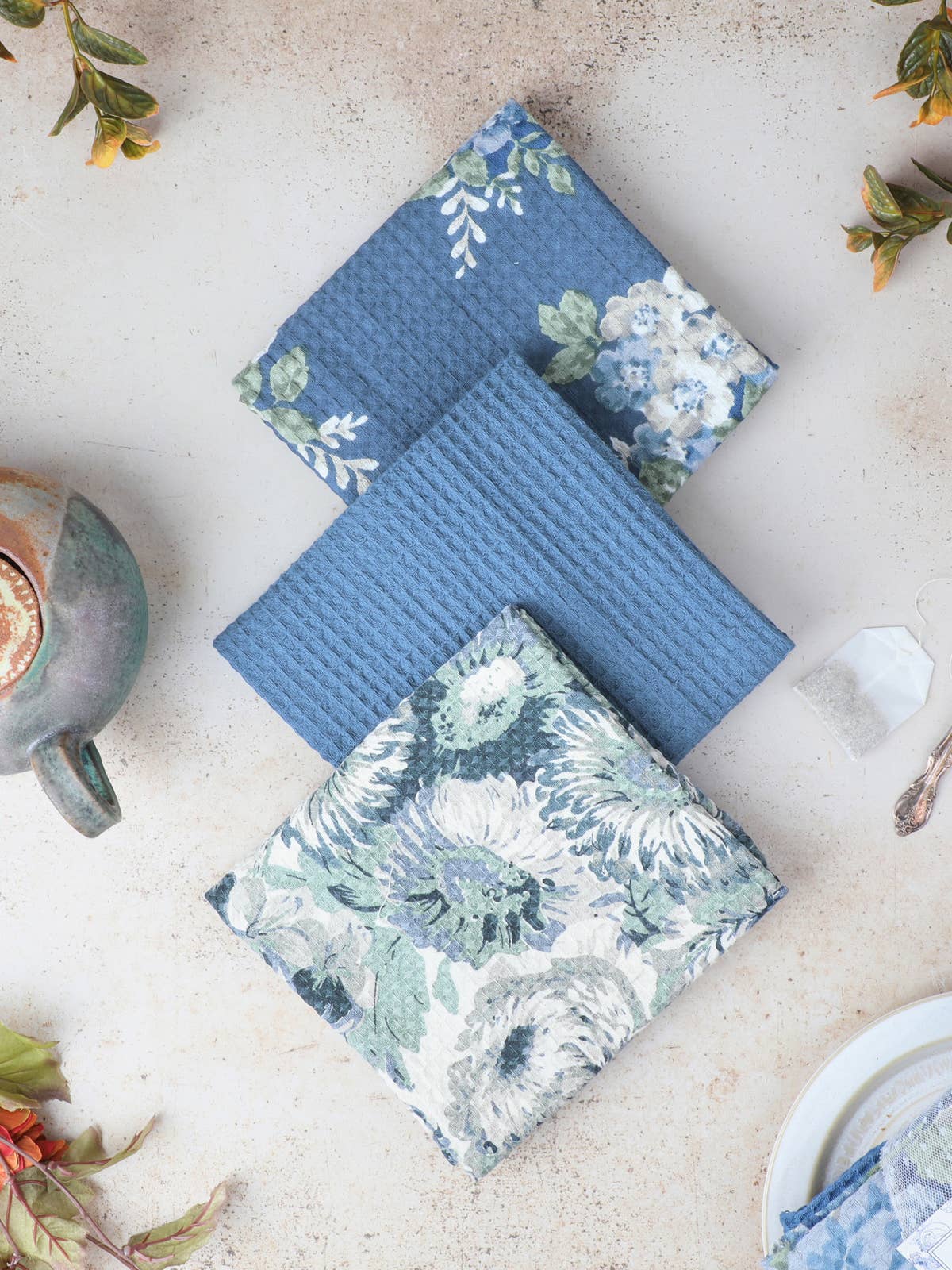 April Cornell - Blue Story Tea Towel Bundle Set of 3 - Blue
