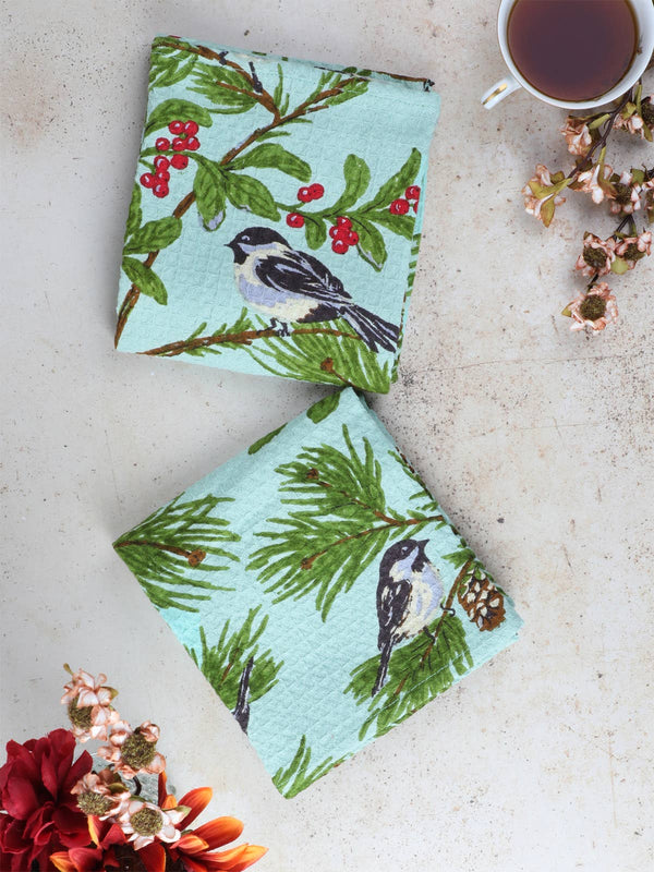 April Cornell - Chickadee Tea Towel Set of 2 - Winter Mint