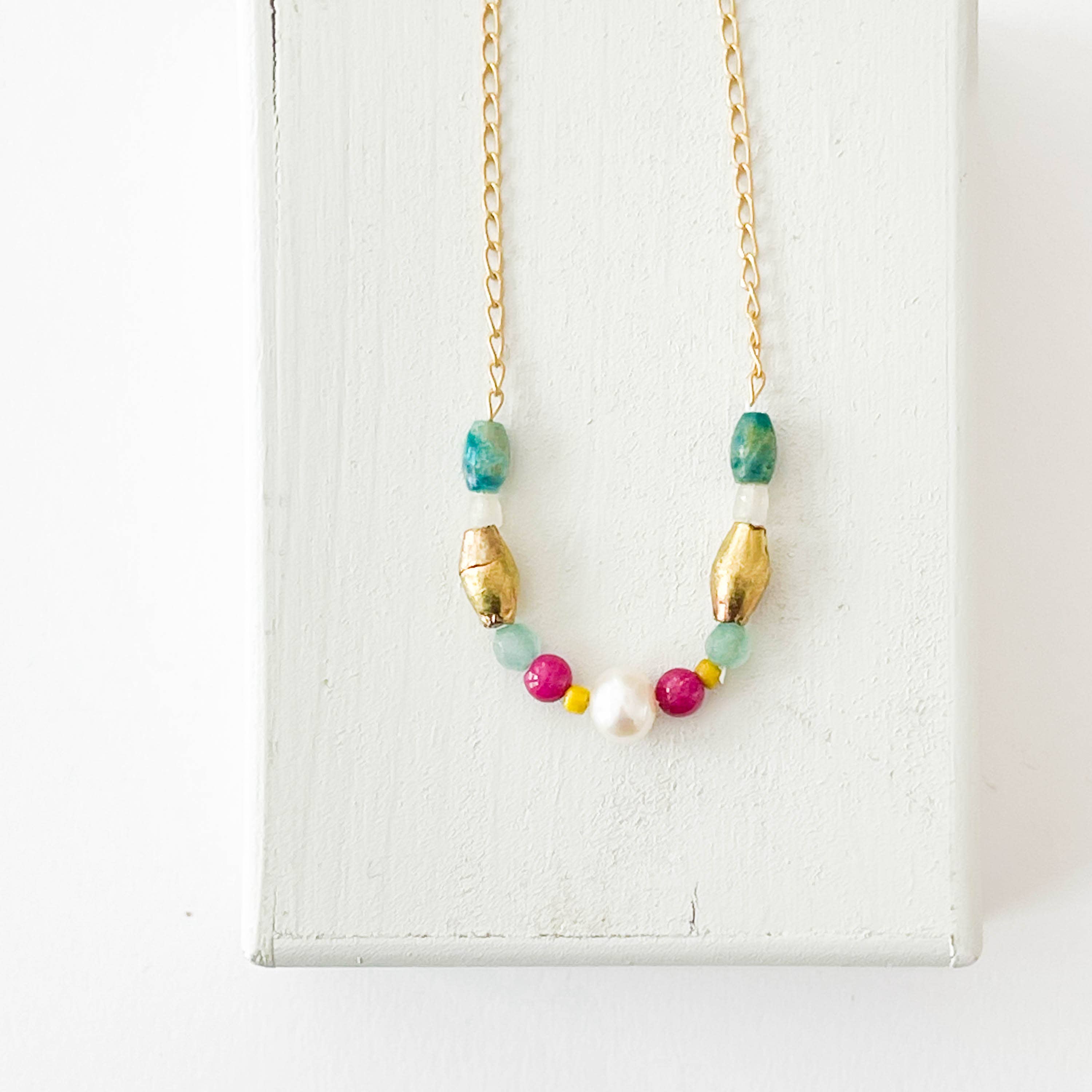 Nest Pretty Things - Dainty Colorful Pearl and Turquoise Necklace
