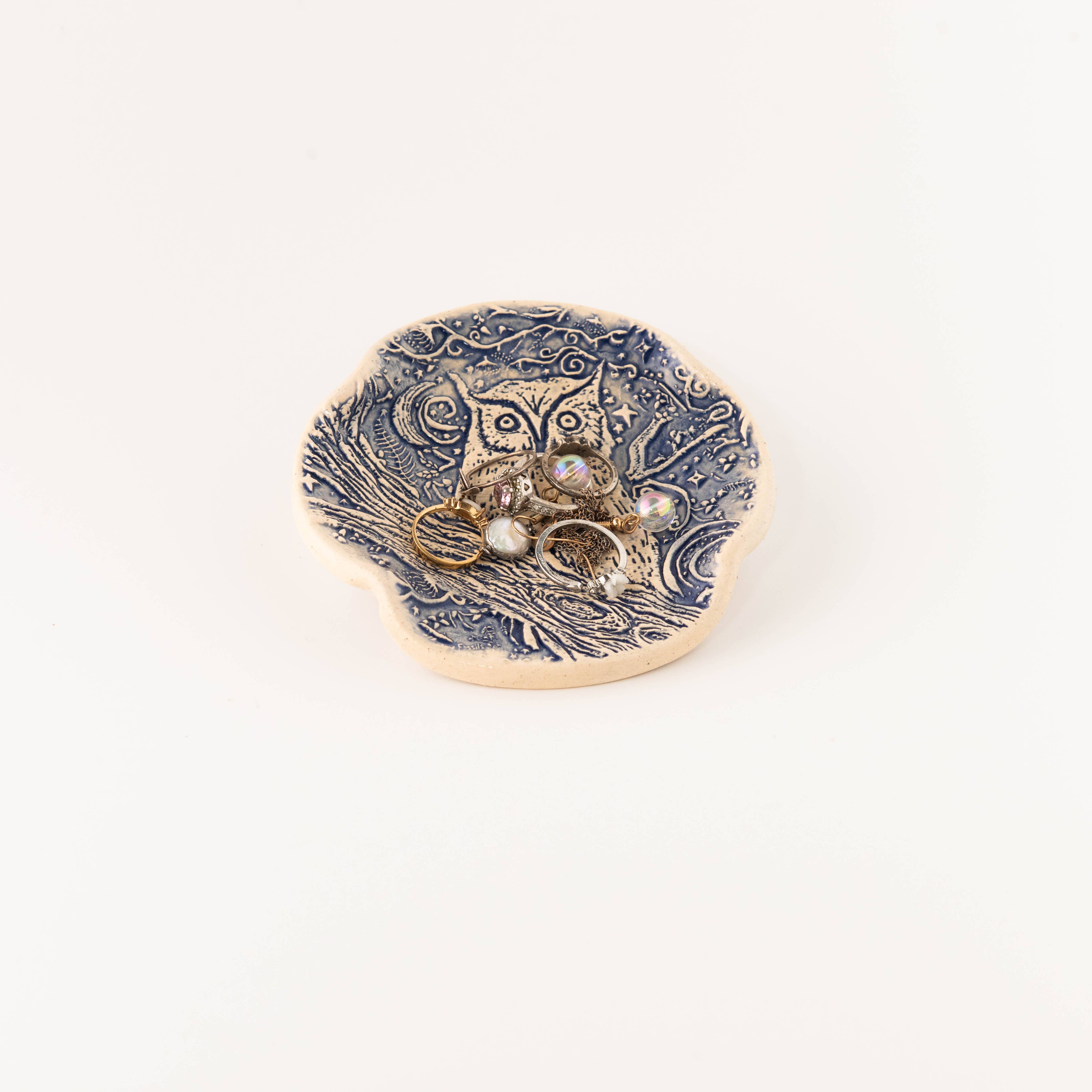 Earthen Relics - Blue Owl Perched Spoon Rest