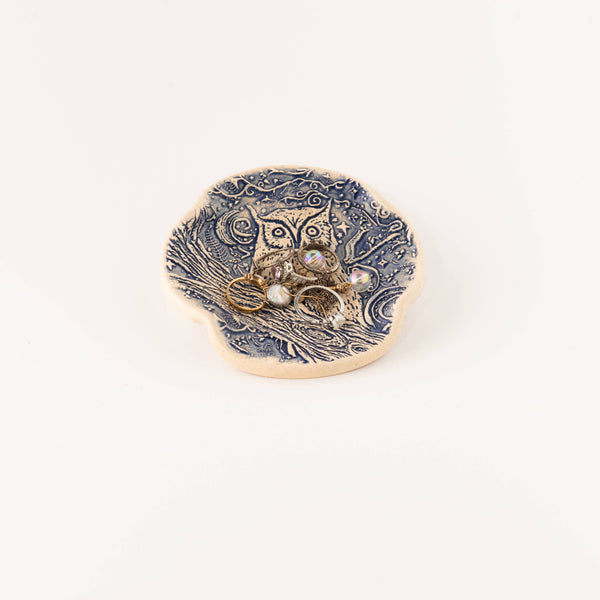 Earthen Relics - Blue Owl Perched Spoon Rest