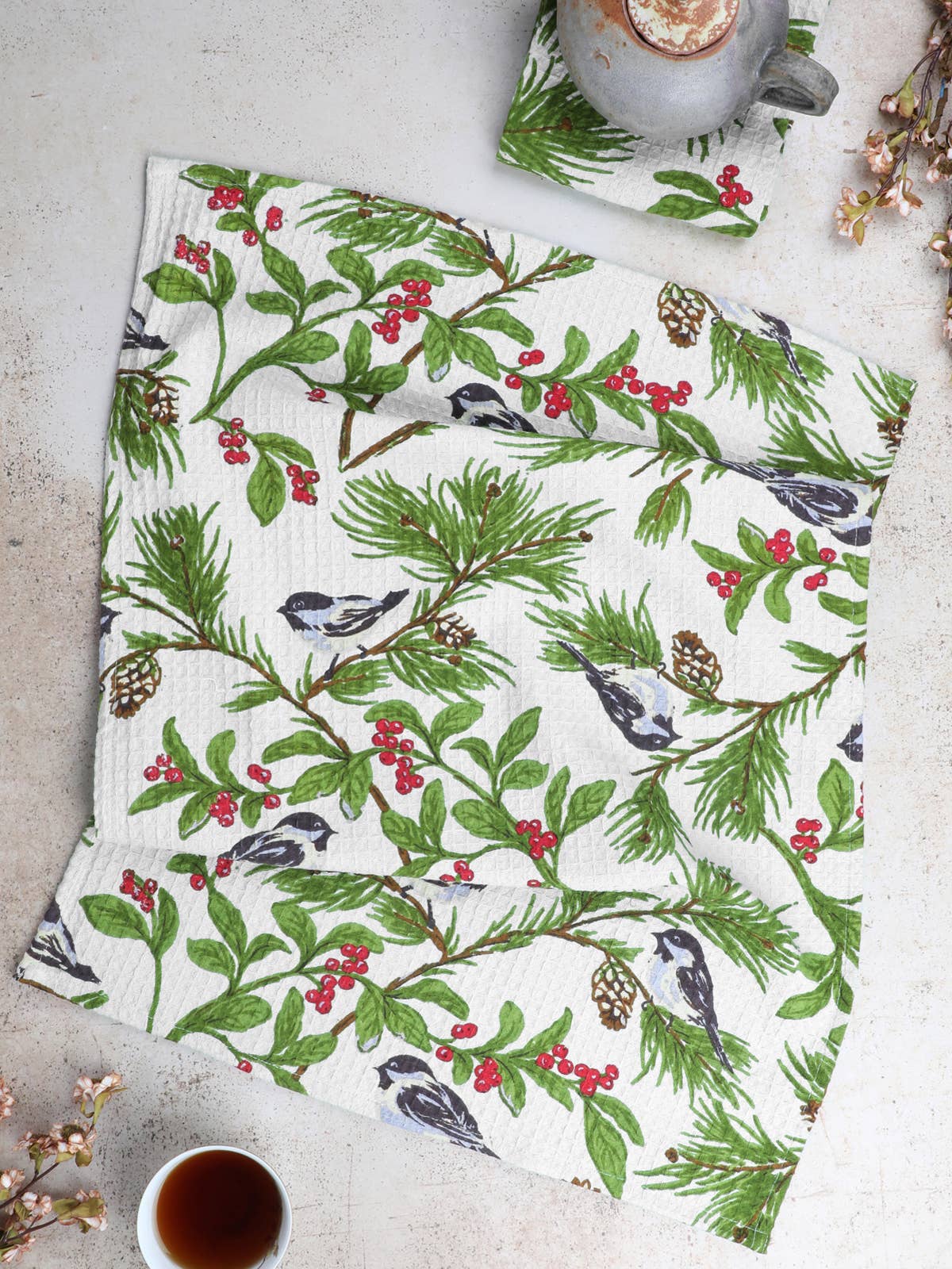 April Cornell - Chickadee Tea Towel Set of 2 - Ivory