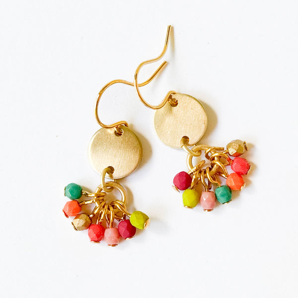 Nest Pretty Things - Small Cute Brass Earrings With Tiny Beaded Clusters