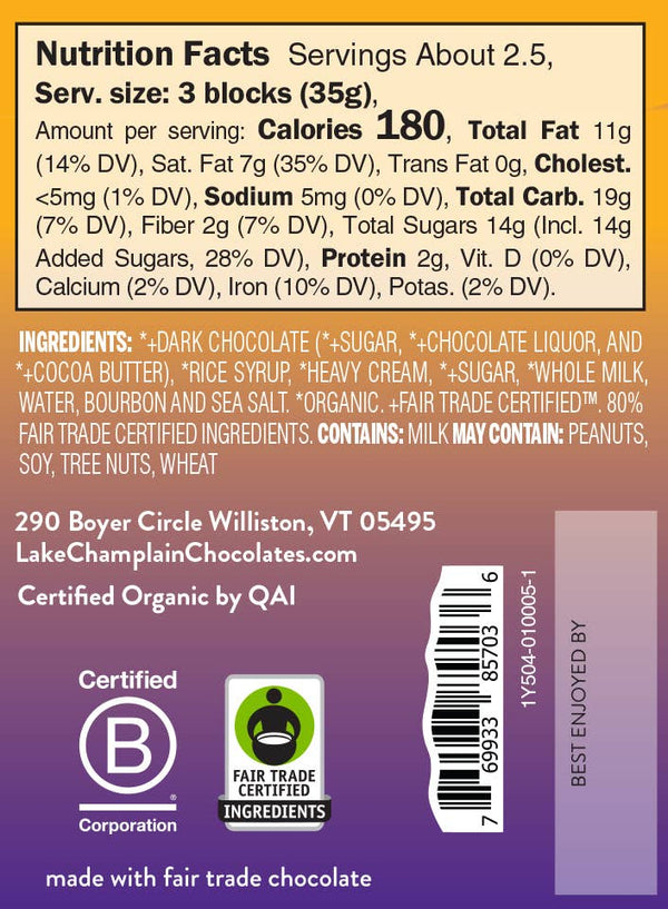 Lake Champlain Chocolates - Dark Chocolate, Bourbon Caramel Signature Bar, Fair Trade