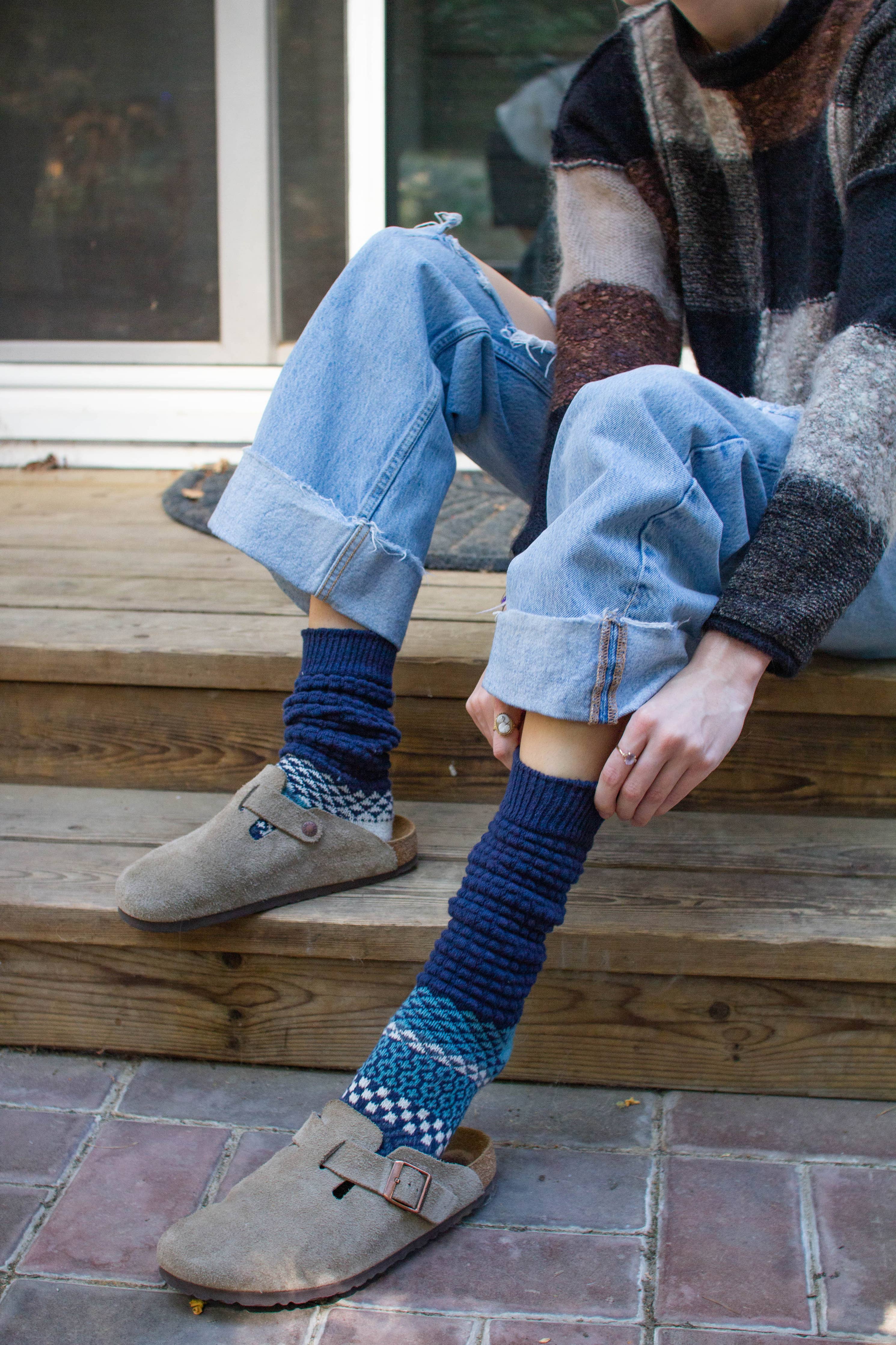 Solmate Socks - Fusion Slouch Socks - Cerulean