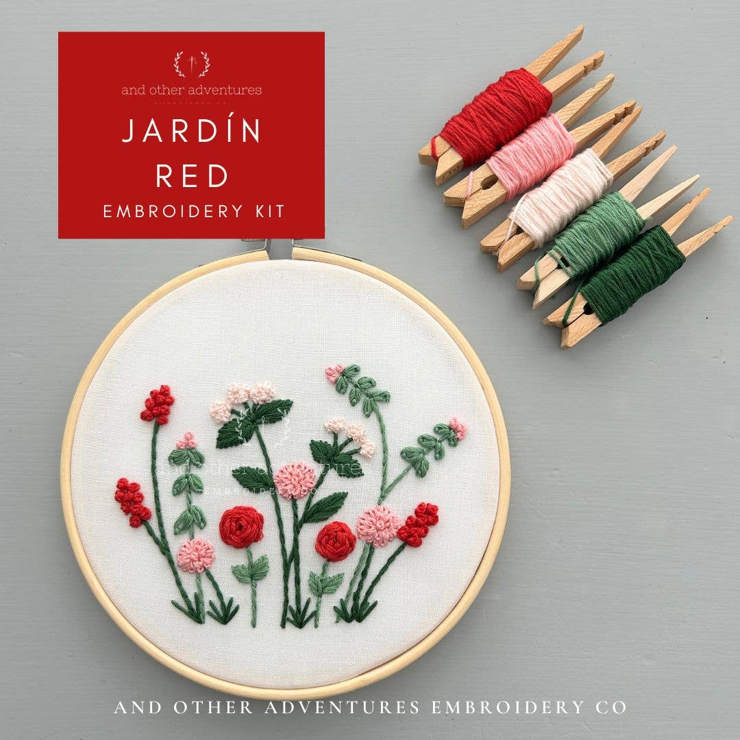 And Other Adventures Embroidery Co - Hand Embroidery Kit  - Jardín in Red