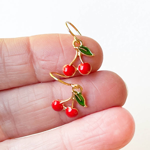 Nest Pretty Things - Kids Tiny Cute Red Cherry Earrings and Clip-Ons