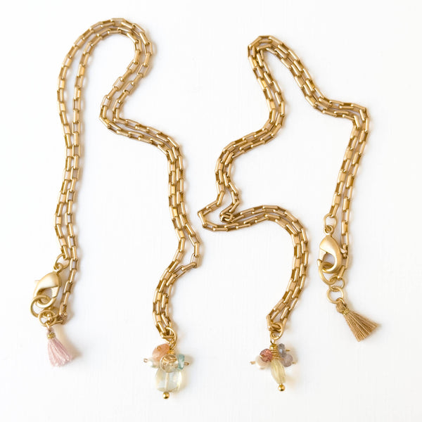 Nest Pretty Things - Gold Paperclip Chain Necklace with Pearls and teeny Flowers