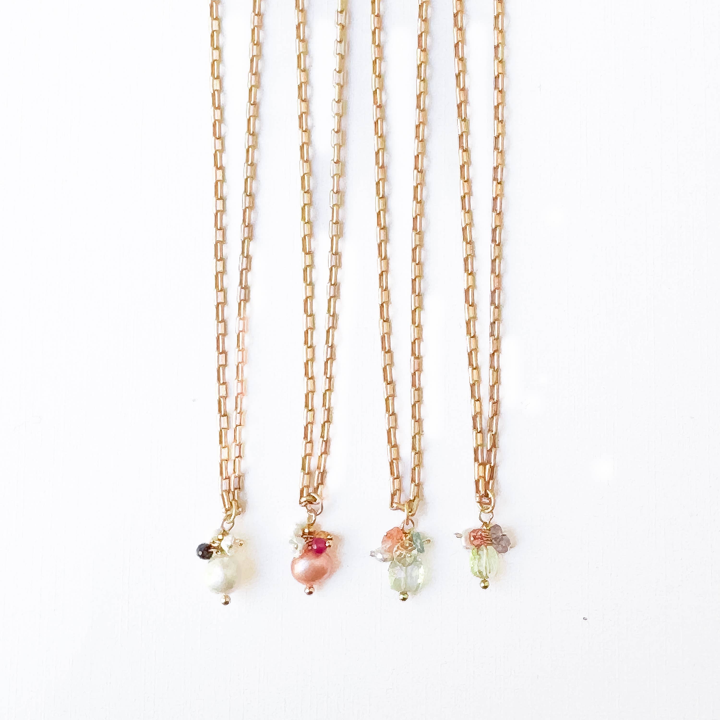 Nest Pretty Things - Gold Paperclip Chain Necklace with Pearls and teeny Flowers