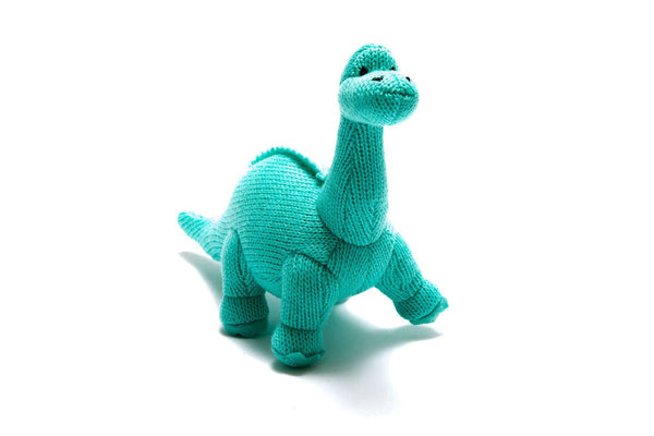 Knitted Diplodocus Dinosaur Baby Rattle - Ice Blue