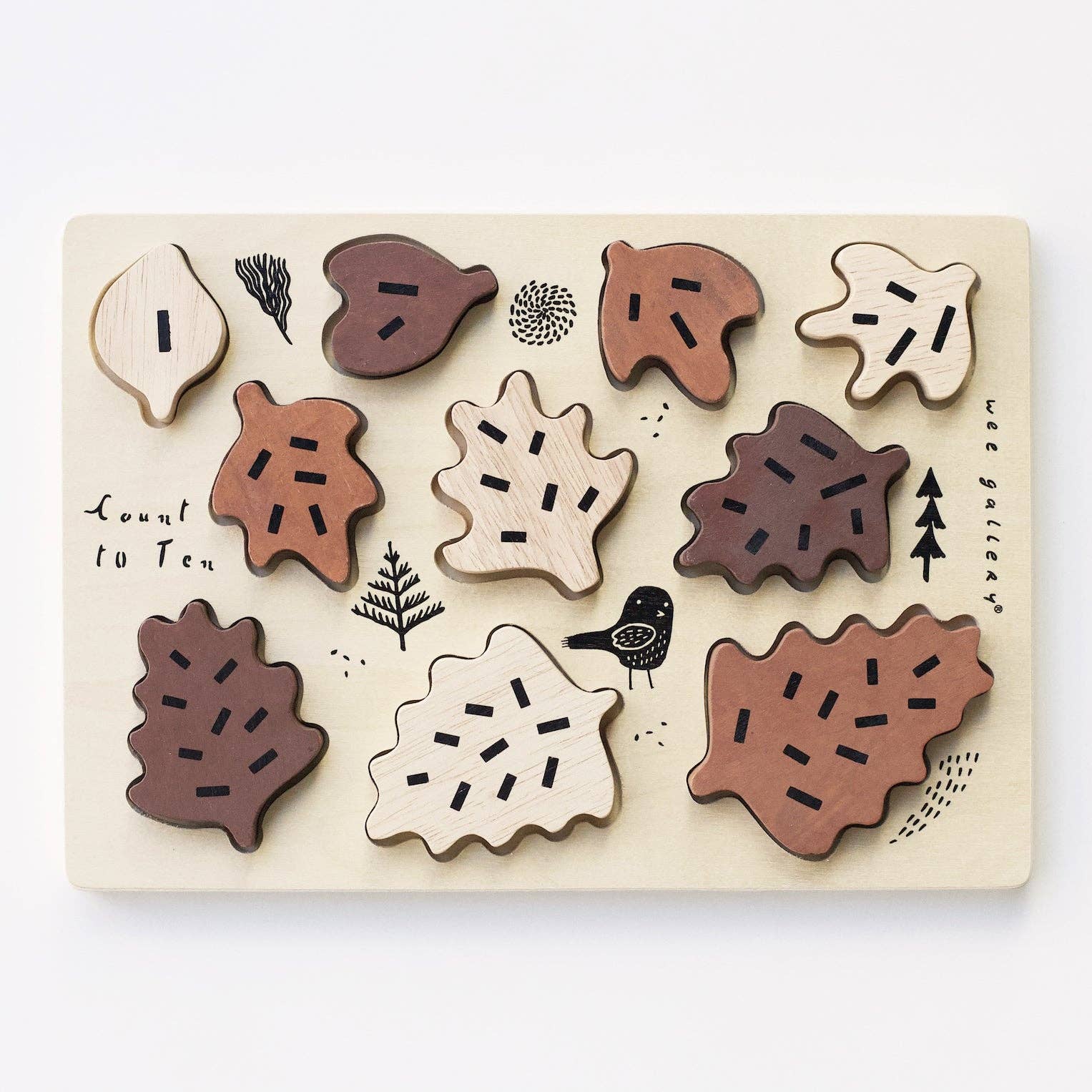 Wee Gallery - Wooden Tray Puzzle - Count to 10 Leaves