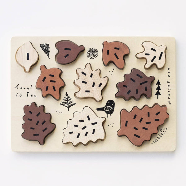 Wee Gallery - Wooden Tray Puzzle - Count to 10 Leaves