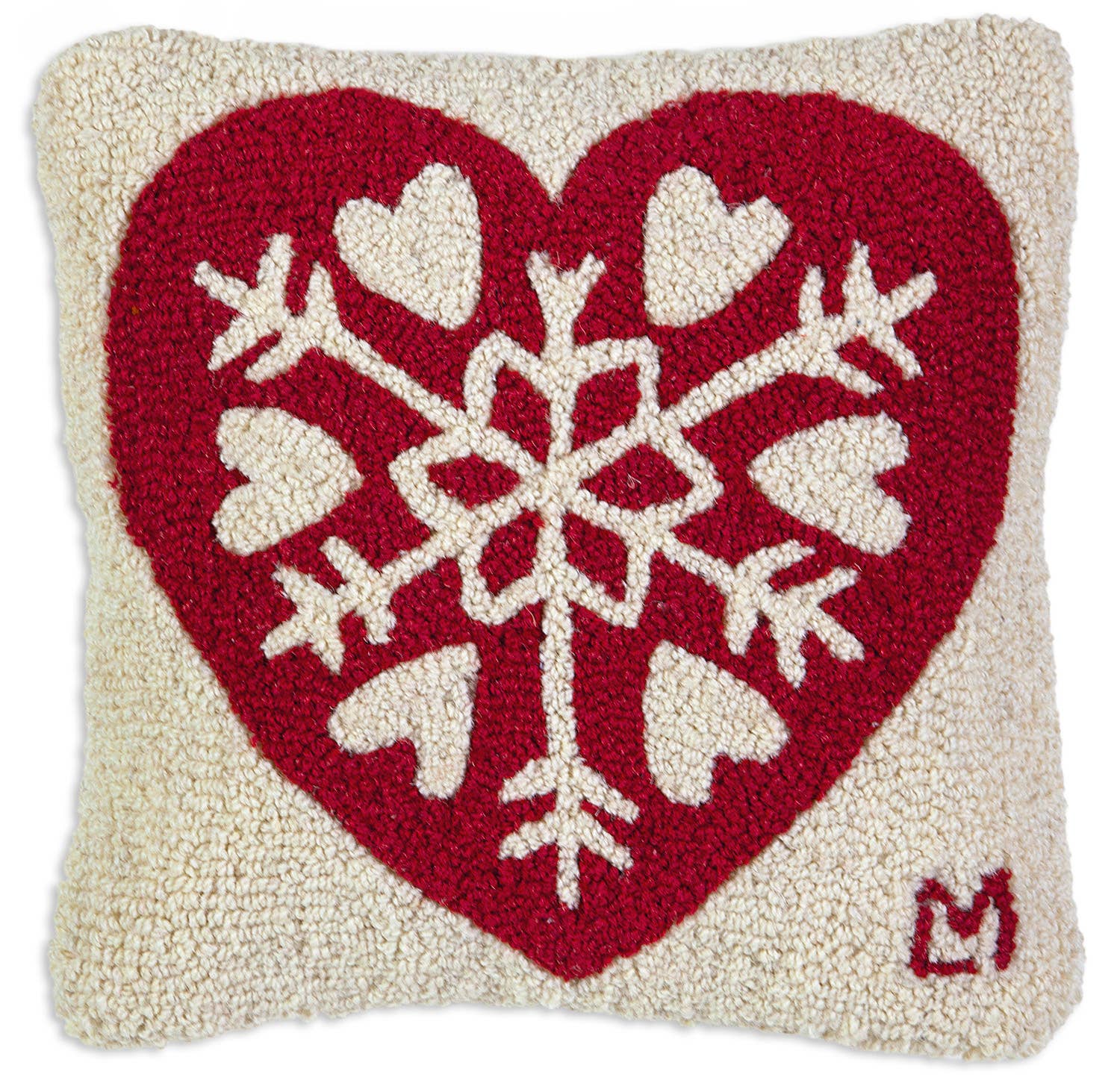 Chandler 4 Corners - Snowflake Heart Decorative Hooked wool Pillow