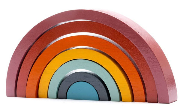 Fair trade, handmade wood rainbow toy in contemporary colors