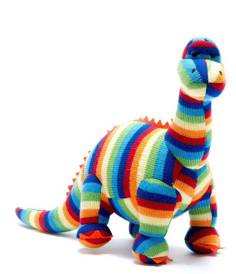 Knitted Bold Stripe Diplodocus Dinosaur Plush Toy