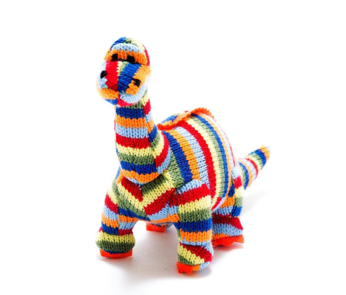 Knitted Stripe Diplodocus Dinosaur Baby Rattle