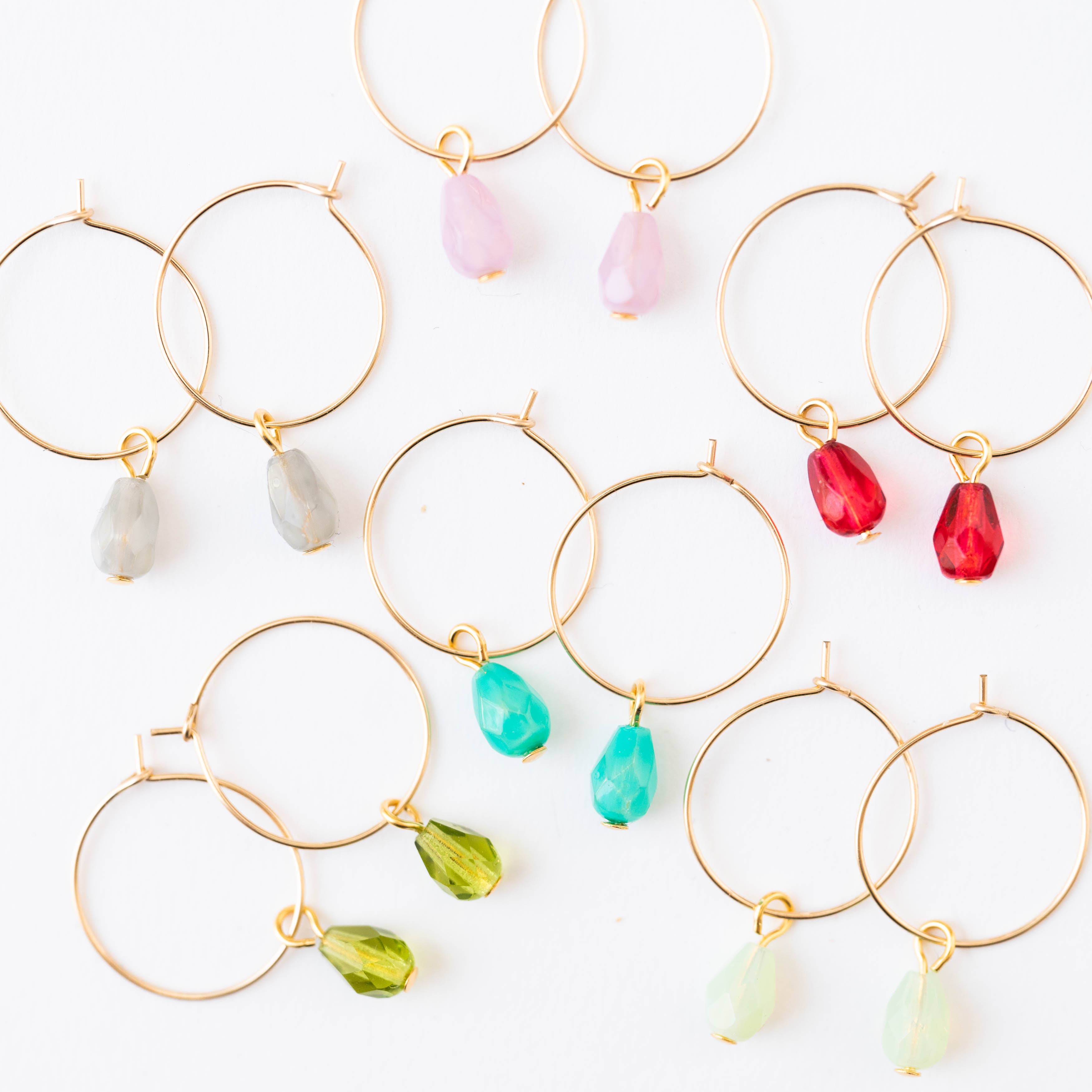 Little Gold Filled Hoops with Beads, Green