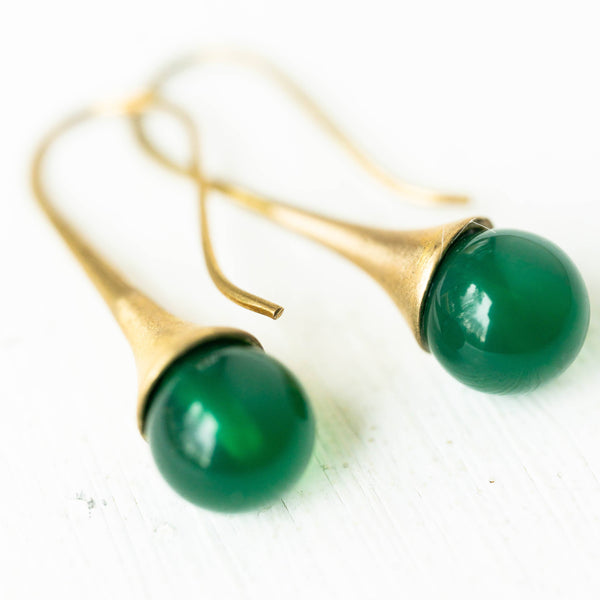Green Agate, Gemstone Teardrop Earrings
