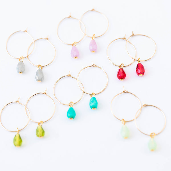 Little Gold Filled Hoops with Beads, Pale Green