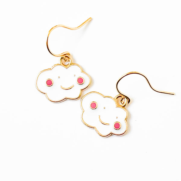 Kids Tiny Cute Charm Earrings and Clip-Ons Stocking stuffers: White Cloud / Clip-Ons