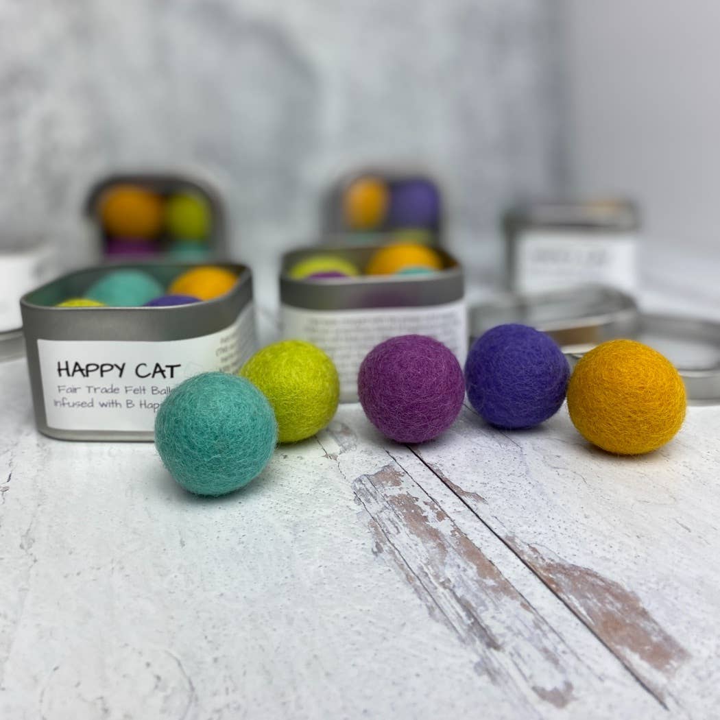 Happy Cat, Catnip Infused Felted Balls Gift Tin PASTEL