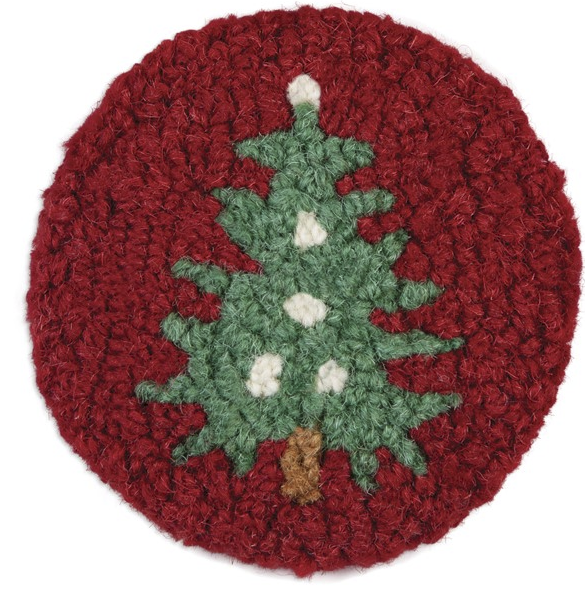 Drink - Tree on Red Hooked Wool Coaster