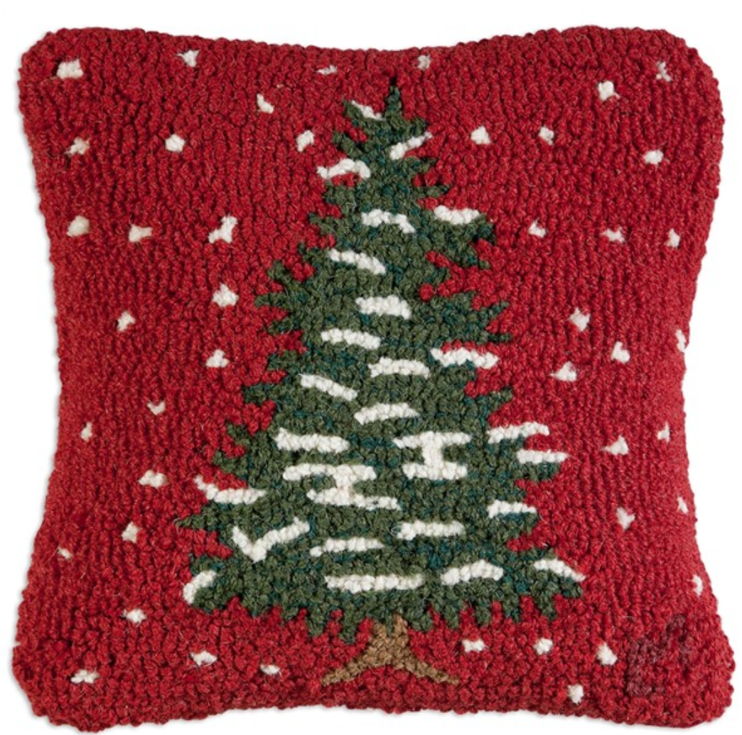 RED FLURRIES TREE 14inX14in Wool Pillow