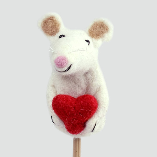The Winding Road - Felt Finger Puppets - Mouse with Red Heart Set of 6
