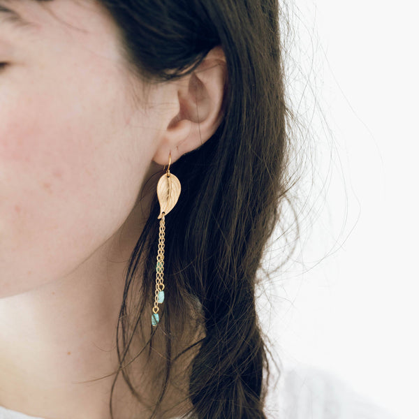 Nest Pretty Things - Long Leaf earrings with Turquoise