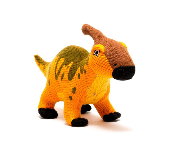 Best Years Ltd - Knitted Orange Parasaurolophus Dinosaur Baby Rattle
