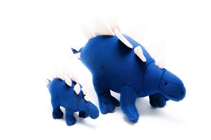 Knitted Blue Stegosaurus Dinosaur Baby Rattle