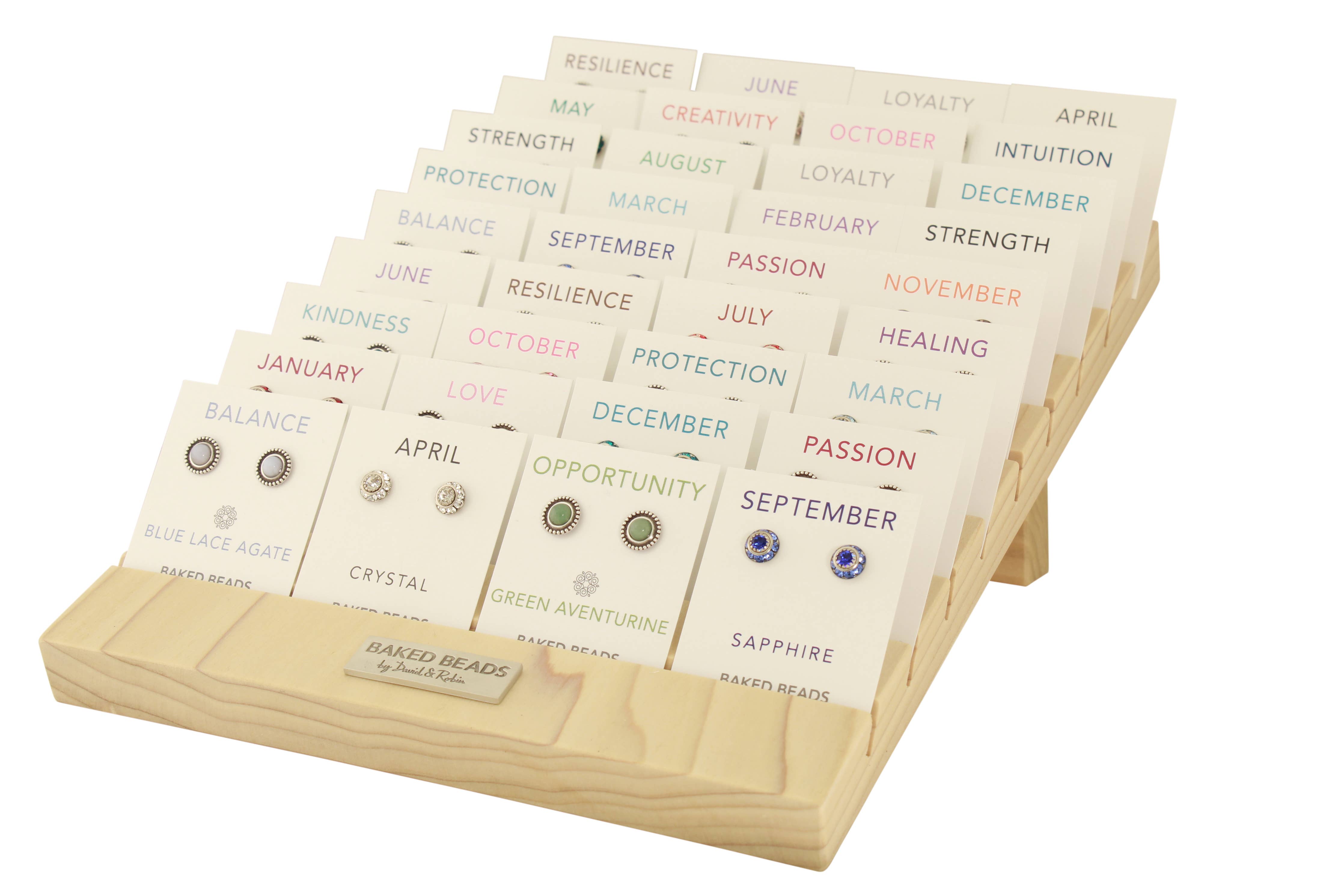 Wooden Slotted Birthstone/Powerstone Display with 36 pairs