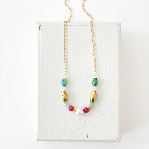 Nest Pretty Things - Dainty Colorful Pearl and Turquoise Necklace